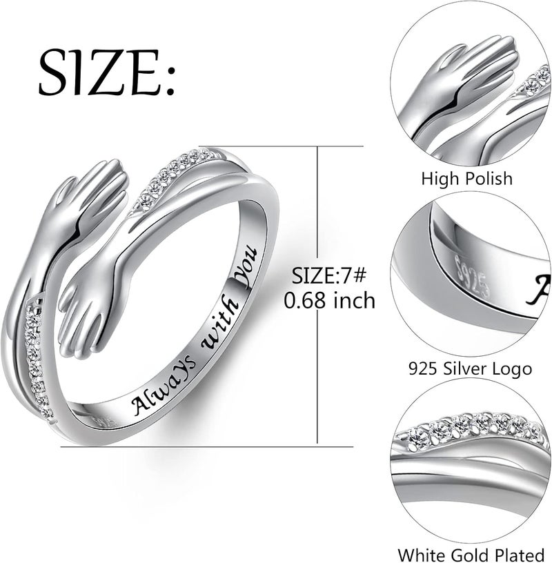 Yearace Hug Ring, S925 Sterling Silver Hug Rings for Women Girl, Hugging Hand Open Promise Ring, Mothers Day Valentine's Day Birthday Gifts - Image 5